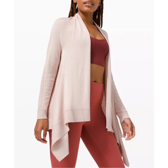 Lululemon Cashlu Knit Wrap Womens Pink Bliss Open Front Waterfall Size M/L